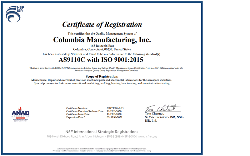 AS9110 Certification for Aerospace Maintenance, Repair and Overhaul (MRO) Management System